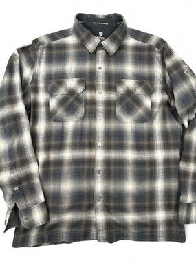 Kühl Flannel Button-Down Shirt Men's Large Gray Plaid Cotton Tencel